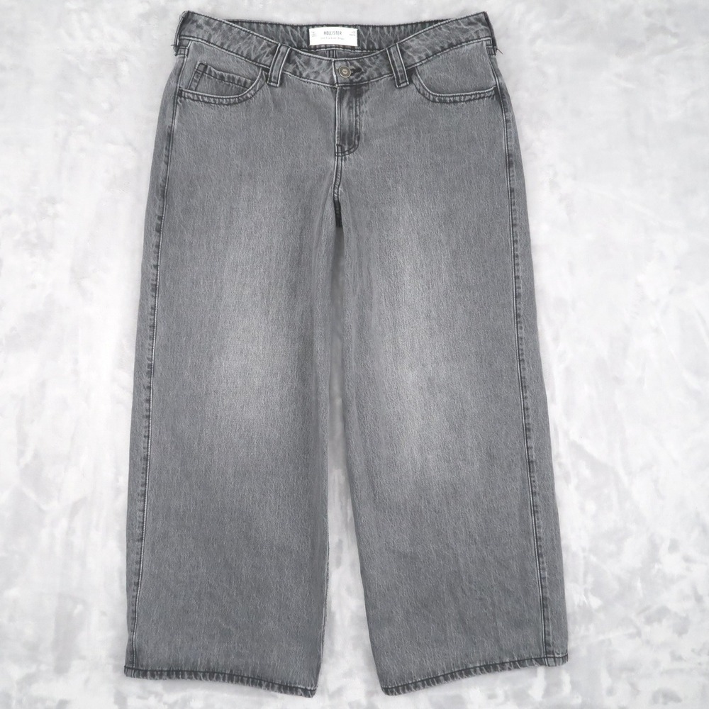 Hollister Jeans Womens 14R Fit 36x29.5 Grey Low-Rise Super Baggy Wide Leg Grunge